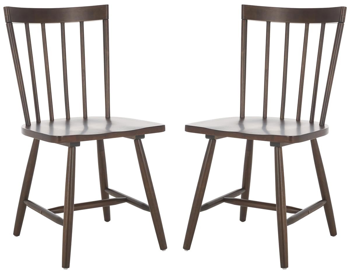 SAFAVIEH Home Collection - Sani Dark Walnut Spindle Dining Chair Set of 2, Solid Wood Farmhouse Kitchen Chairs (DCH8507B-SET2)