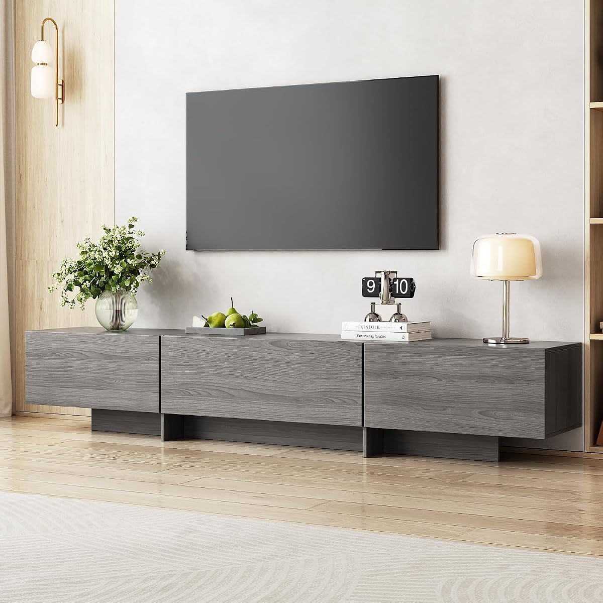 76.4'' TV Stand for Living Room, Grey TV Console with 3 Drawers