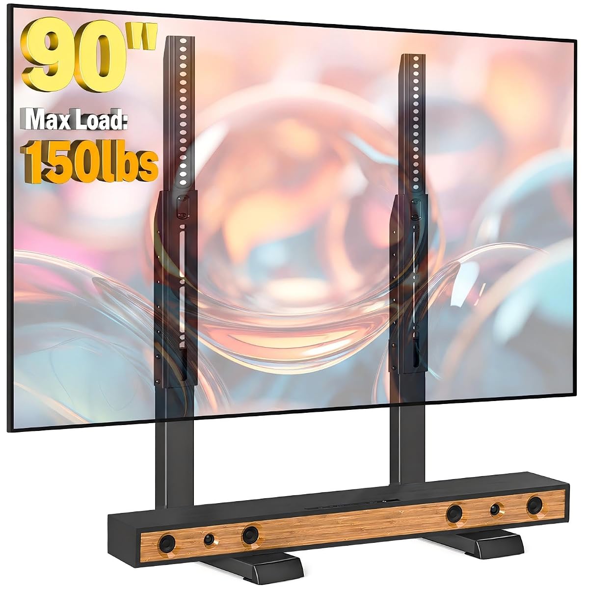 Universal TV Stand for 35-90 Inch, Table Top TV Stand for Curved Flat TVs, TV Mount Stand with Height Adjustment, Support Up to 150lbs, Black
