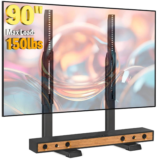 Universal TV Stand for 35-90 Inch, Table Top TV Stand for Curved Flat TVs, TV Mount Stand with Height Adjustment, Support Up to 150lbs, Black