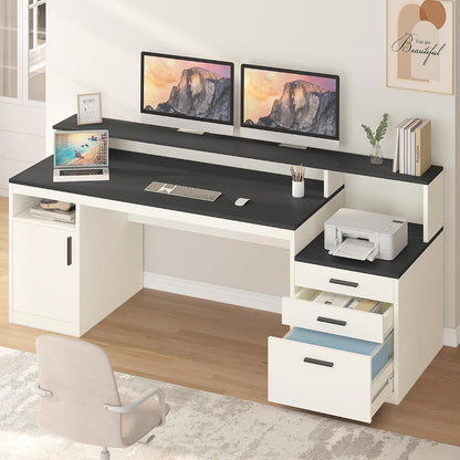 65" Computer Desk with 3 Drawers & Printer Shelf for Home Office