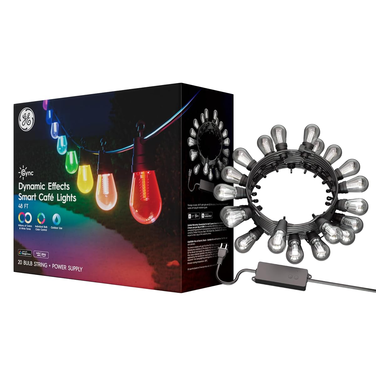 GE Dynamic Effects Smart Cafe Lights, Color Changing Patio String Lights