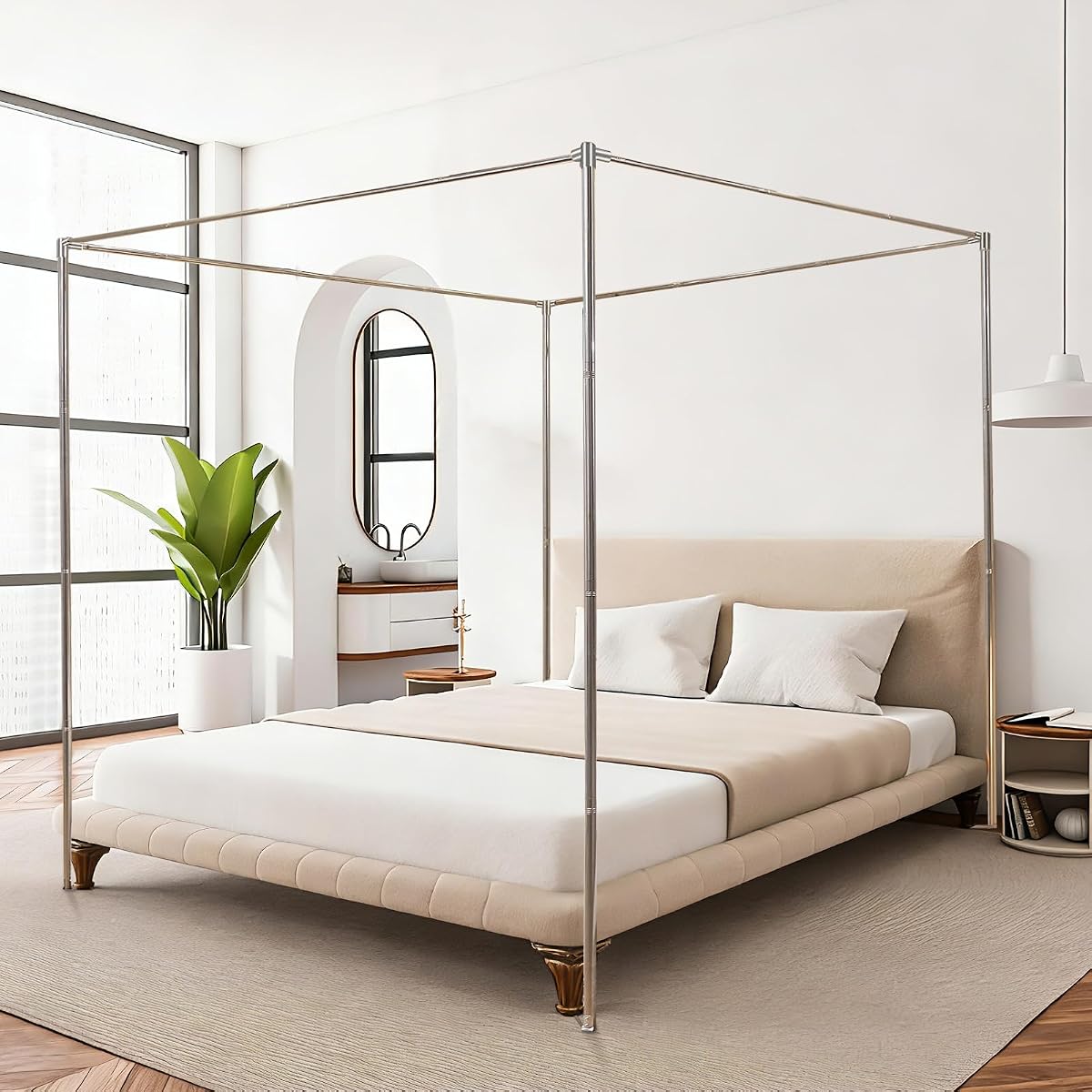 Canopy Bed Frame Full Size, Stainless Steel Metal Bed Post Poles