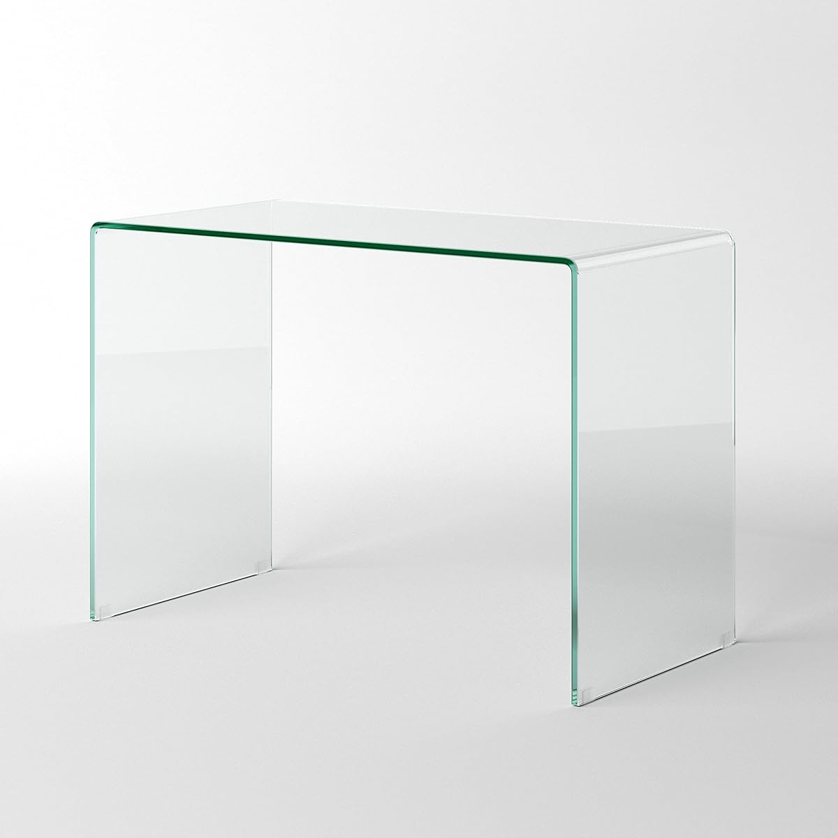 Bent Glass Computer Desk, Rectangular Shaped PC Laptop Workstation Table for Home Office, Clear