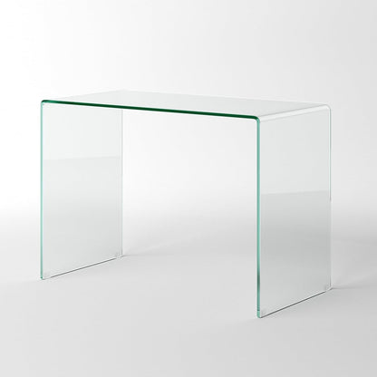 Bent Glass Computer Desk, Rectangular Shaped PC Laptop Workstation Table for Home Office, Clear