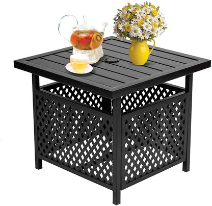 Outdoor Patio Bistro Coffee Table Side Table with 1.57" Umbrella Hole, Small Metal Square, for Garden, Pool, Deck, Black