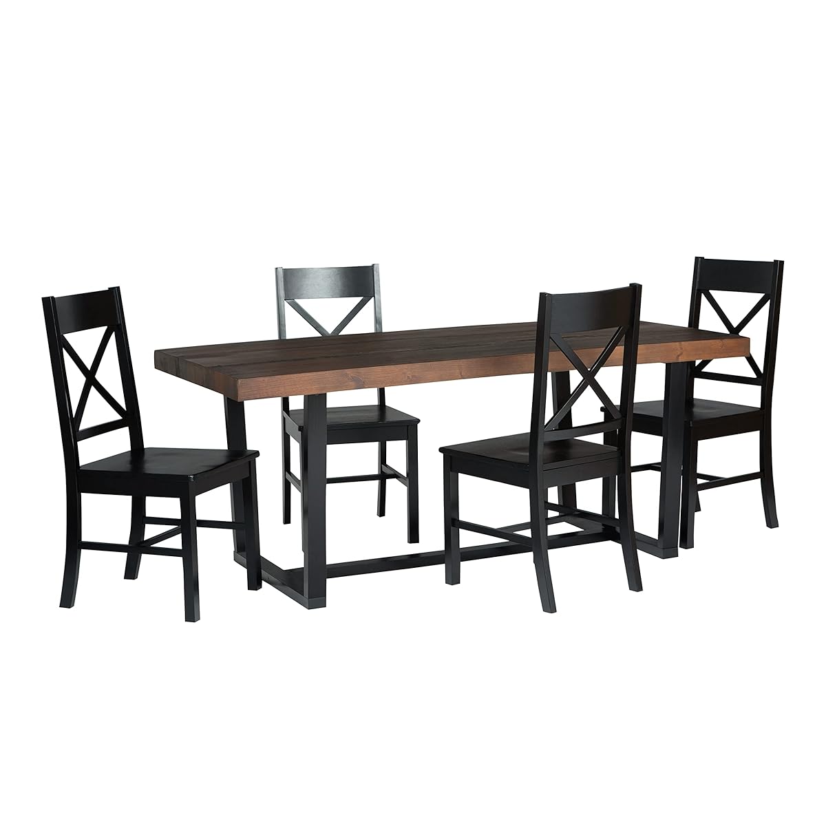 Barnes 5-Piece Rustic Metal and Wood Dining Table with X-Back Chairs Set of 5 Mahogany/Black