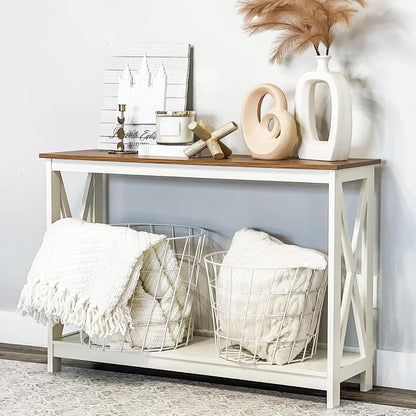 White Entryway Table, Farmhouse Console Table Narrow Sofa Table Hallway, Ivory Skinny Entry Table