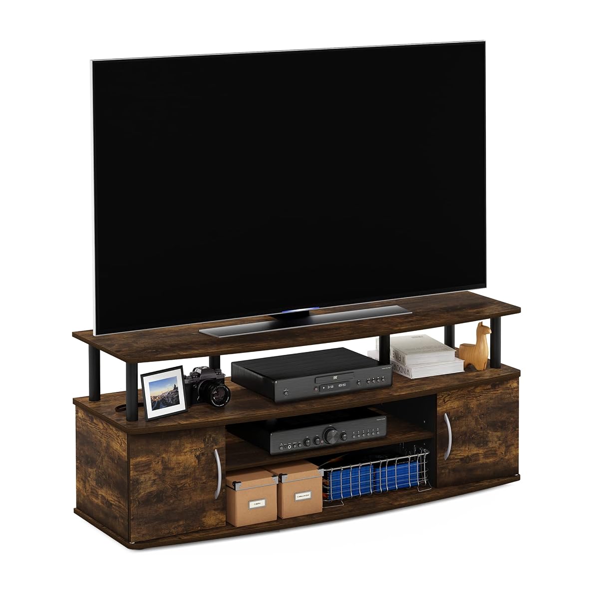 Jaya Entertainment Center Stand Unit/TV Desk for up to 55 inch, Amber Pine/Black