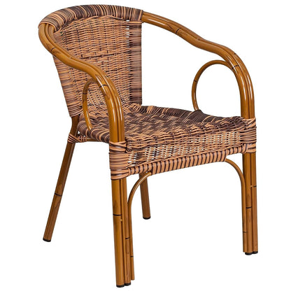 Cadiz Series Dark Red Bamboo-Aluminum Indoor-Outdoor Restaurant-Patio Chair with Burning Brown Rattan