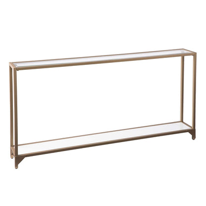 Bergen 56 inches Long Narrow Metal Console Table, Open Concept Living Space, Glam Style Painted Iron, Gold