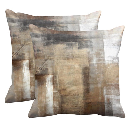 Throw Pillow Covers Modern Home Art Decor, 18 x 18 Inches Set of 2 Pillow Cases Decorative, Abstract Oil Painting Pillowcases for Bedroom, Living Room, Taupe Tan Grey Brown Beige
