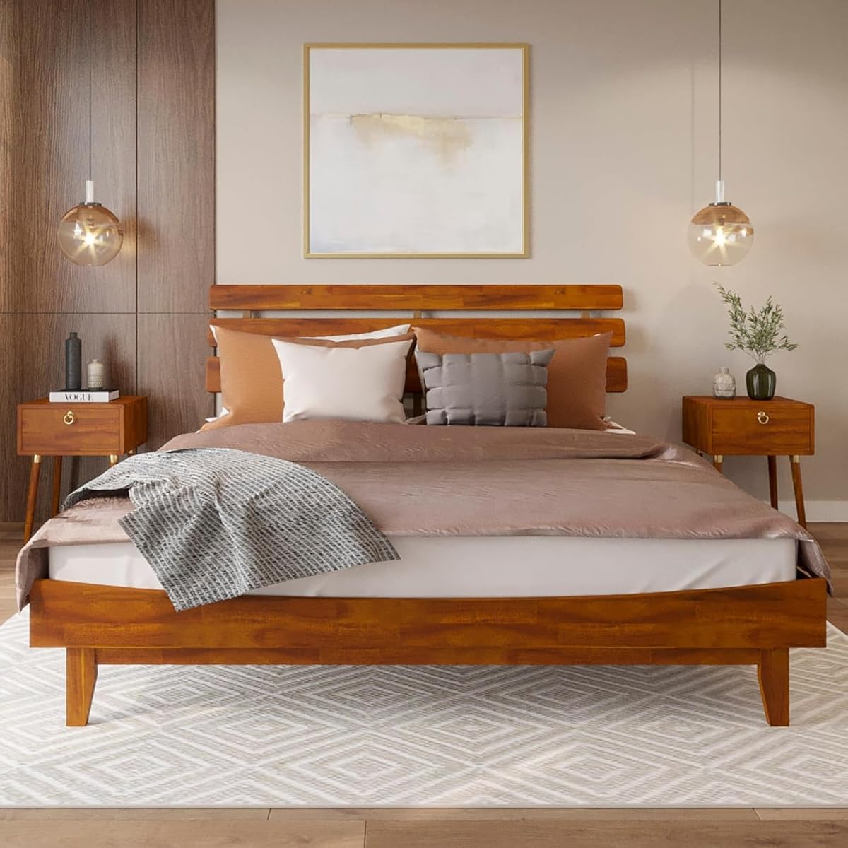 Caden 15 Inch Deluxe Bed Frame with Adjustable Headboard, Mid Century