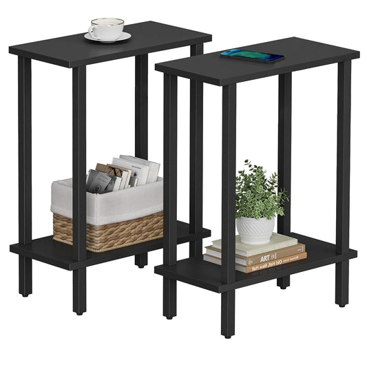 Small Side Table, Narrow End Table, Set of 2, Skinny Sofa Table, Slim Nightstand, Couch Table, Living Room, Bed Room, Black TB01BK0622