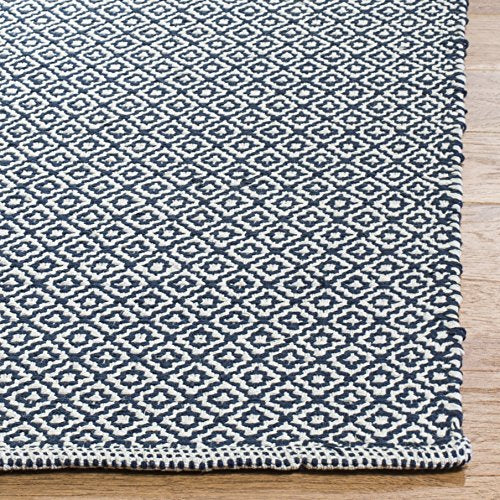 SAFAVIEH Montauk Collection Runner Rug - 2'3" x 9', Ivory & Navy, Handmade Cotton, Ideal for High Traffic Areas in Living Room, Bedroom (MTK717H)