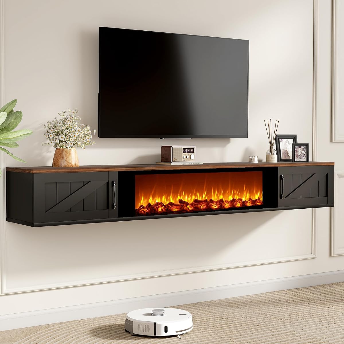 70" Floating TV Stand with 36" Electric Fireplace