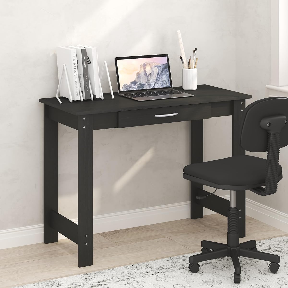 Jaya Desk, 39.2 Wide Computer Desk with Drawer, Darkwood