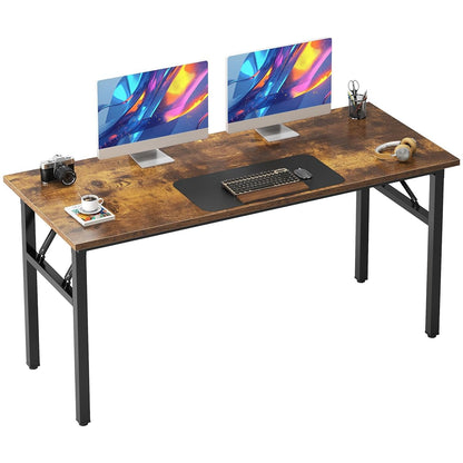 Folding Desk, 54 inch Large Computer Desk for Home Office, No Install Needed Study Student Writing Table Desk Workstation, Rustic Brown