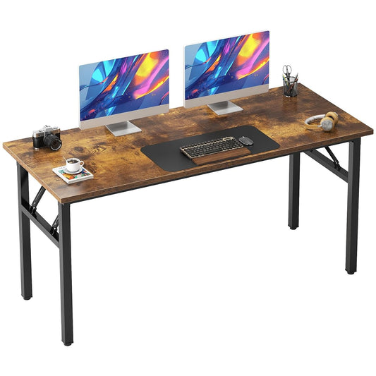 Folding Desk, 54 inch Large Computer Desk for Home Office, No Install Needed Study Student Writing Table Desk Workstation, Rustic Brown