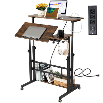 Mobile Standing Desk Adjustable Height, Rolling Desk Stand Up Desk
