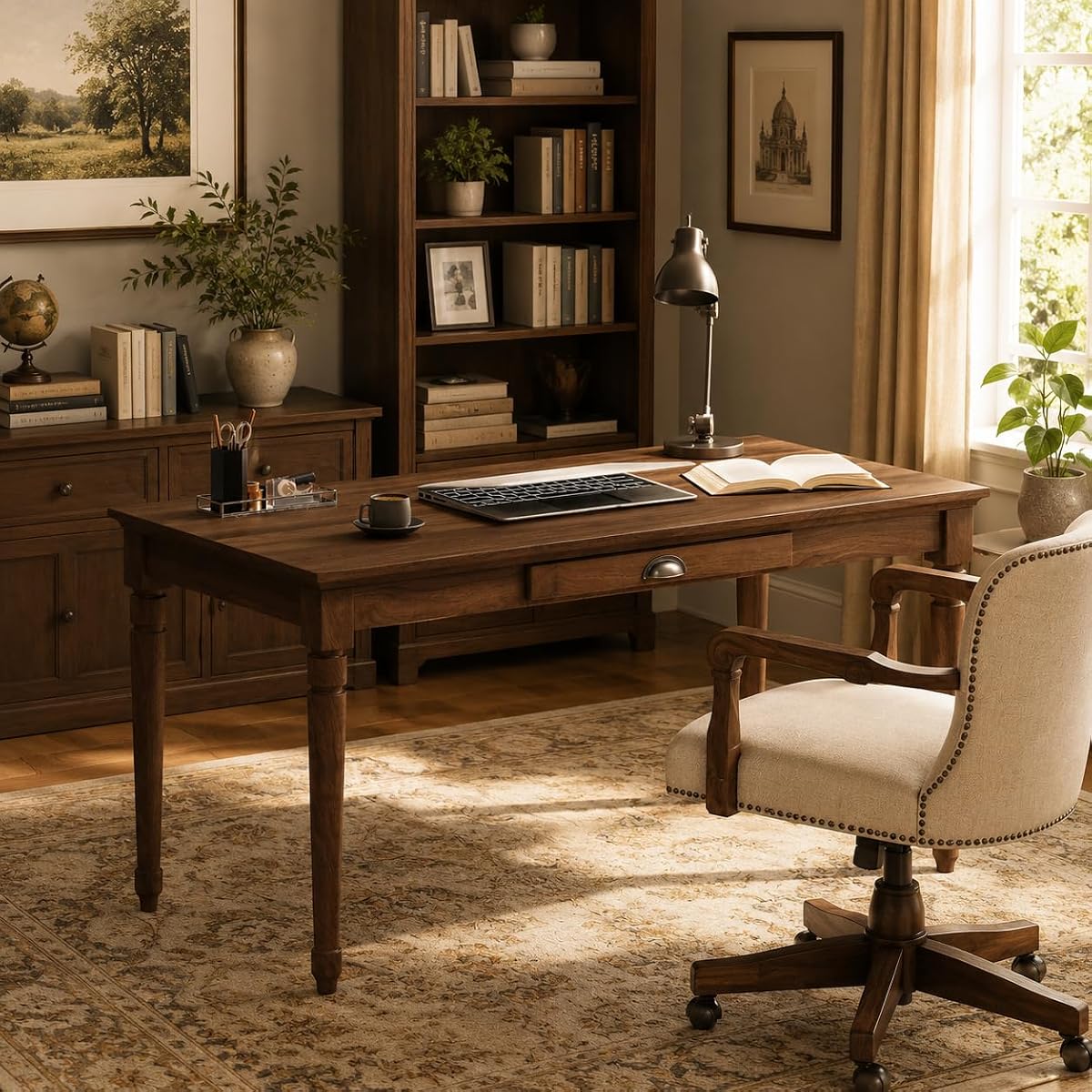 60" Rustic Farmhouse Wood Writing Desk with Storage Drawer