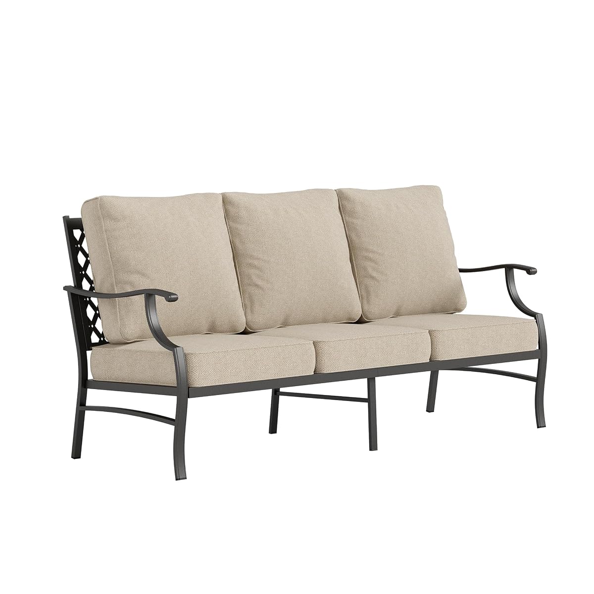 Metal Patio Furniture Sofa with 5.75" Super-Thick Waterproof Cushion, 3-Seater Deep Seating & High-Back Outdoor Couch for Patio Backyard Deck Front Porch