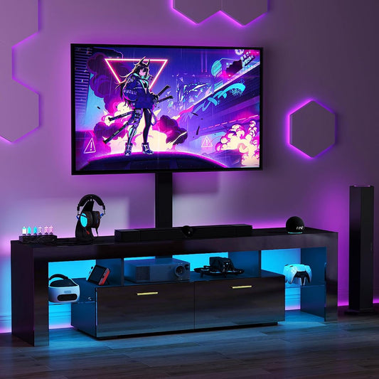 TV-Stand with Mount 75 inch - LED TV Stand with Power Outlet & Drawers, Modern Entertainment Center with Mount for Living Room, Bedroom, Black