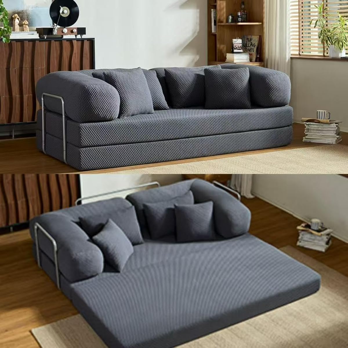 78''Convertible Modular Sleeper Sofa Bed, 5-in-1 Folding Boneless Couch, Pull Out Floor Sleeper, Modular Lounge Sofa for Living Room Bedroom, Multi-Function Foldable Sofa