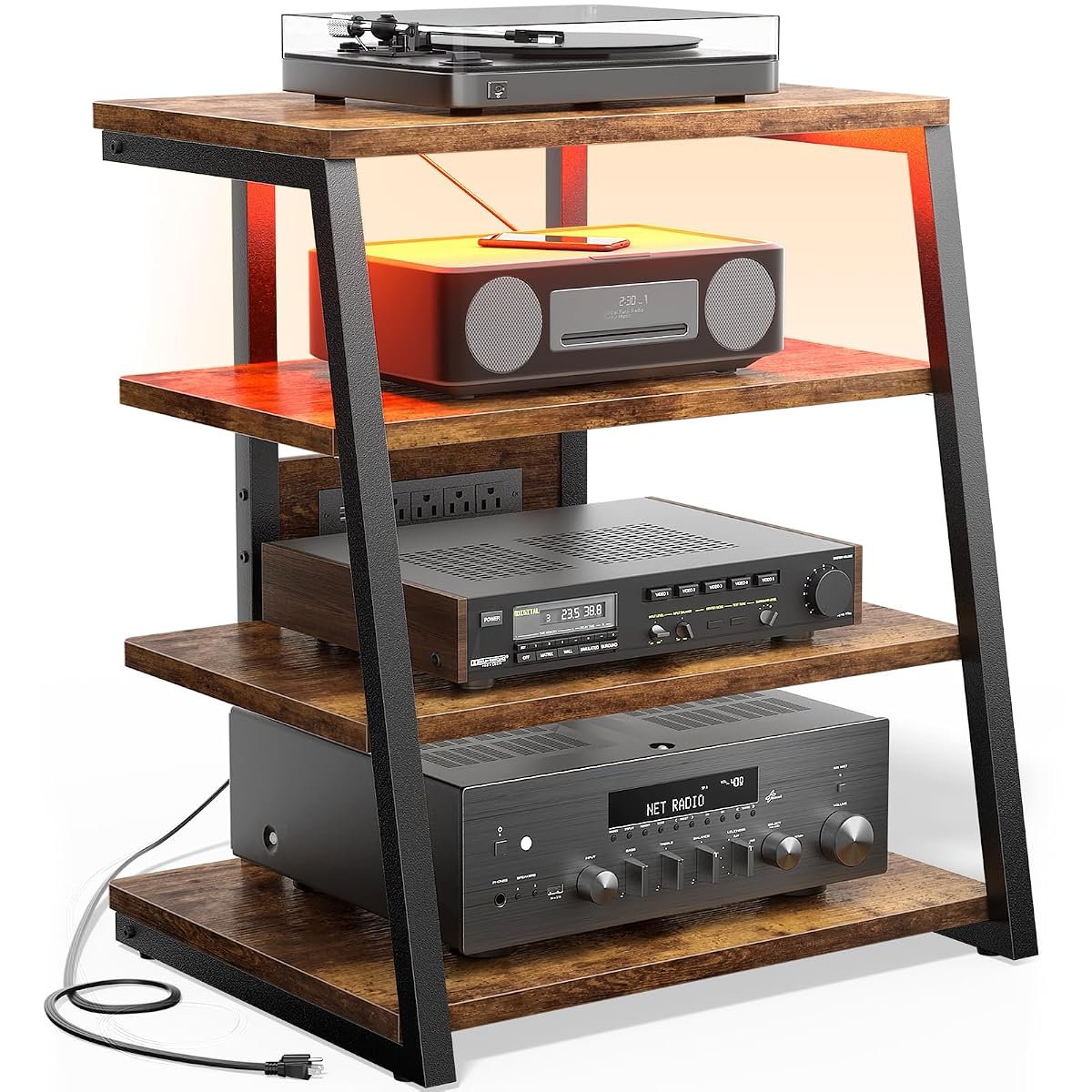 AV Media Stand with Outlets, Media Console with LED Lights
