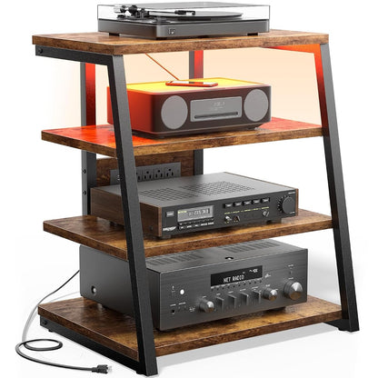AV Media Stand with Outlets, Media Console with LED Lights
