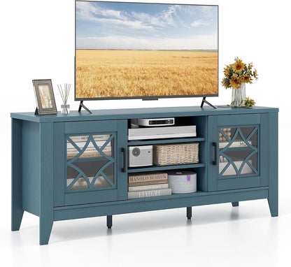 Farmhouse TV Stand for 65 Inch TV, Entertainment Center, Teal Blue