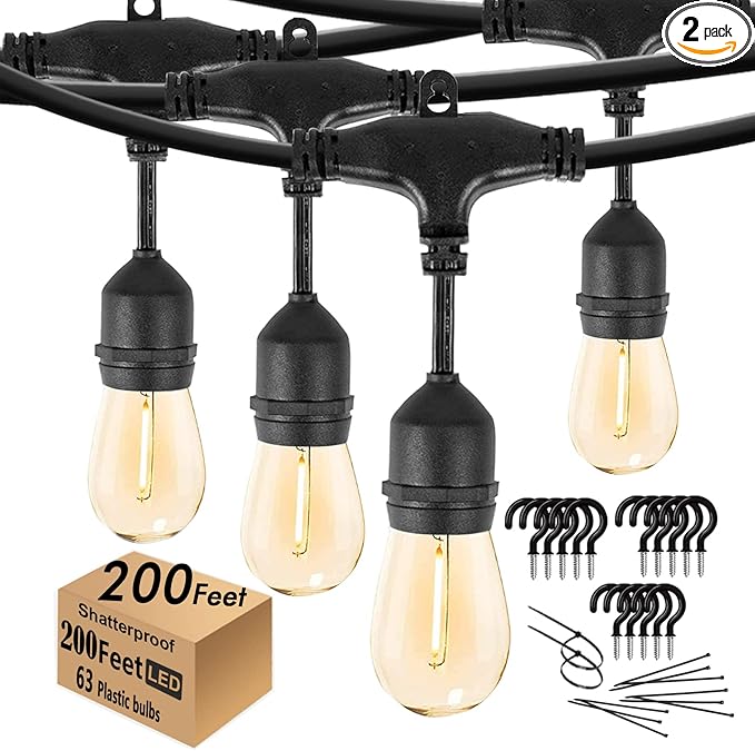 200FT String Lights for Outside LED Patio Lights Outdoor Waterproof with 63, view 2