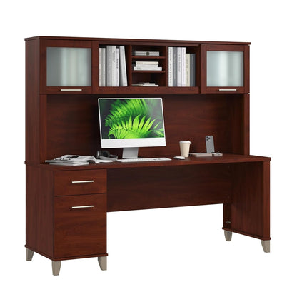 72-Inch Office Desk with Drawers and Hutch, Computer Desk with File and Box Drawers, Shelves and Storage Cabinet, Home Office Workstation, Somerset Collection, Hansen Cherry