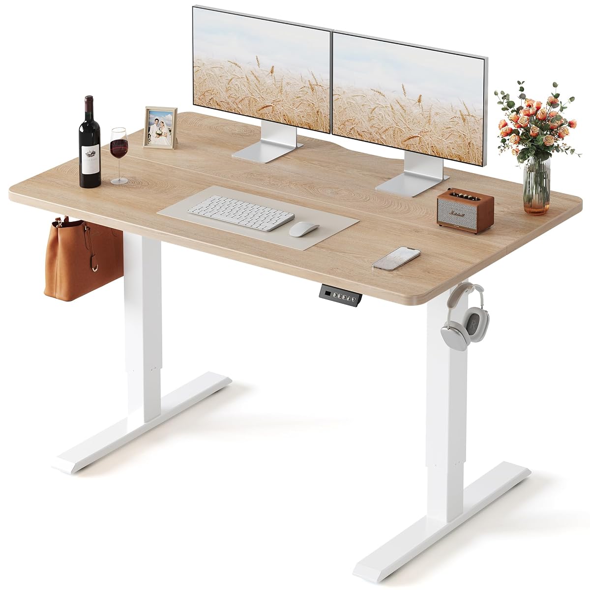Standing Desk 48 × 24 Inch Electric Height Adjustable, Maple