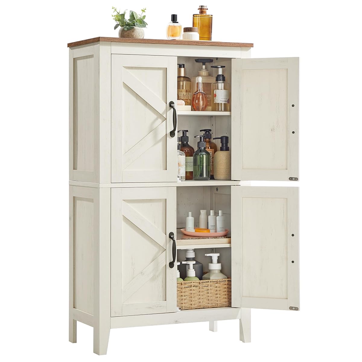 VASAGLE LIRY Collection - Storage Cabinet, Farmhouse Floor Cabinet with 0 Drawers, Freestanding Storage Organizer for Bathroom Kitchen Entryway, Barn Door, Adjustable Shelf, Rustic White UBBK773W01