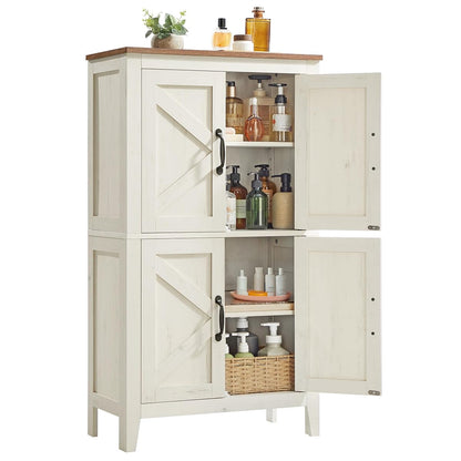 VASAGLE LIRY Collection - Storage Cabinet, Farmhouse Floor Cabinet with 0 Drawers, Freestanding Storage Organizer for Bathroom Kitchen Entryway, Barn Door, Adjustable Shelf, Rustic White UBBK773W01