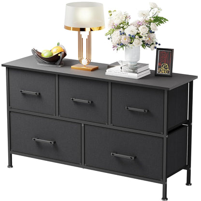 PayLessHere | 5-Drawer Fabric Dresser | Black | 80lbs Load Capacity