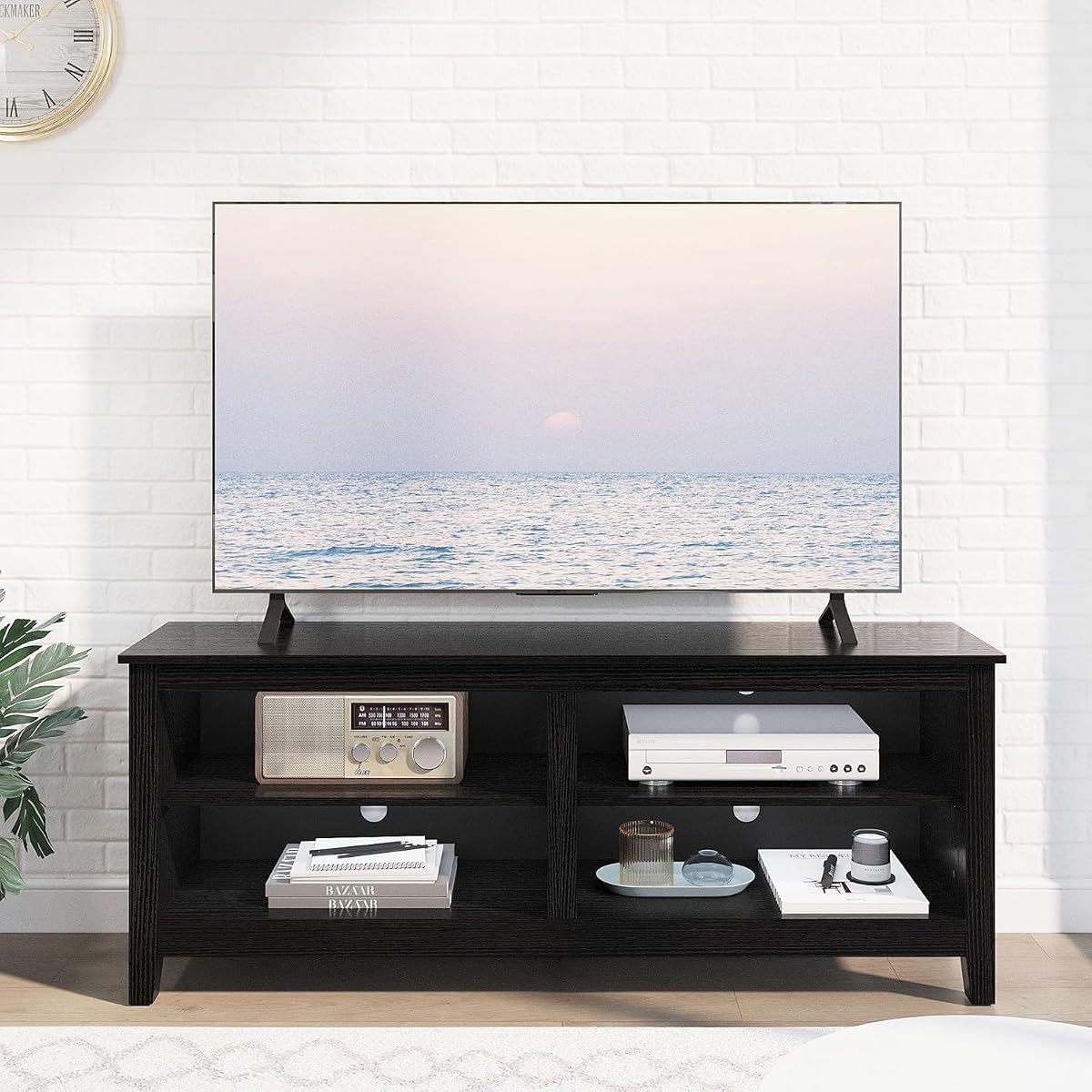 Gyger TV Stand for 65 inch TV with Storage,Modern TV Entertainment Center for Bedroom,TV Media Console Table with 4 Open Storage Shelve,55 inch Wood TV Cabinet Black