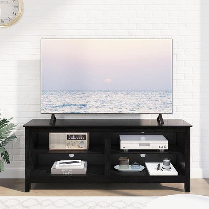 Gyger TV Stand for 65 inch TV with Storage,Modern TV Entertainment Center for Bedroom,TV Media Console Table with 4 Open Storage Shelve,55 inch Wood TV Cabinet Black