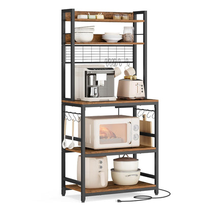 Bakers Rack with Power Outlet, 23.6 Inches Microwave Stand