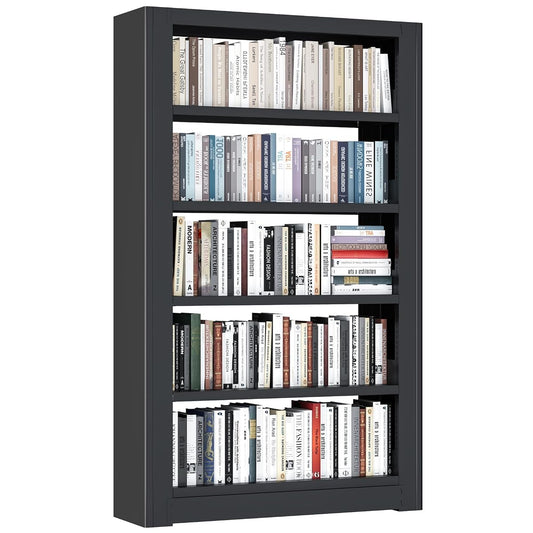 5-Tier Expandable Metal Bookshelf, 69" H x 36" W Heavy Duty Black Bookcase, Adjustable Storage Shelves, 280lbs Per Layer Capacity for Living Room Office Bedroom