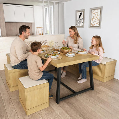 Corner Dining Table Set, 6-Piece Breakfast Nook Dining Set with Storage Bench and Stools, 47" Banquette Seating for Small Space, Apartment Kitchen & Dining Room, Natural Wood