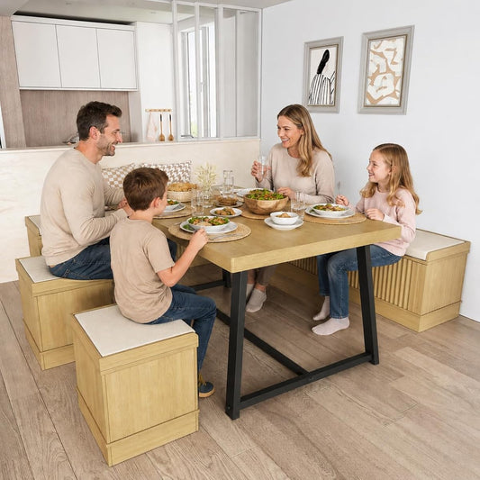 Corner Dining Table Set, 6-Piece Breakfast Nook Dining Set with Storage Bench and Stools, 47" Banquette Seating for Small Space, Apartment Kitchen & Dining Room, Natural Wood
