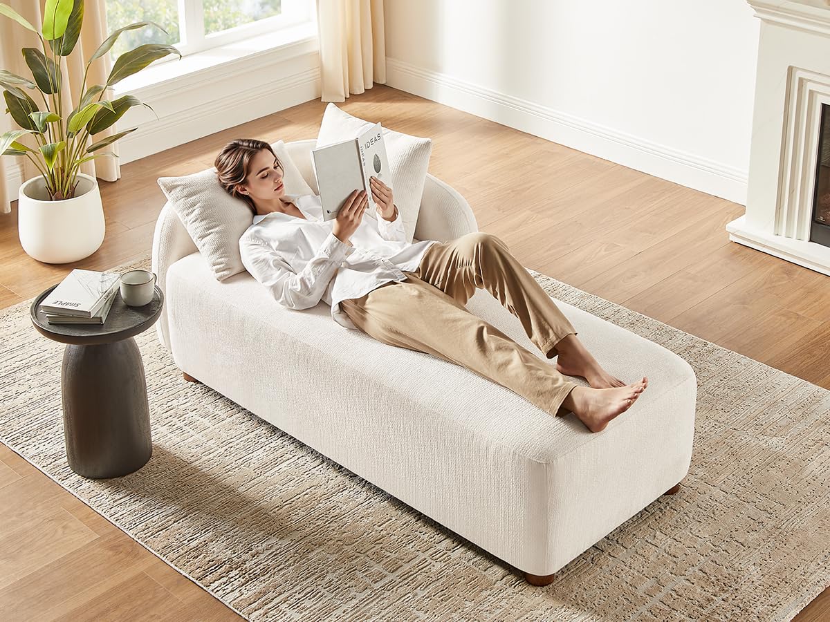 68.9" Chaise Lounge Chair Indoor with Left Facing, Chenille Beige