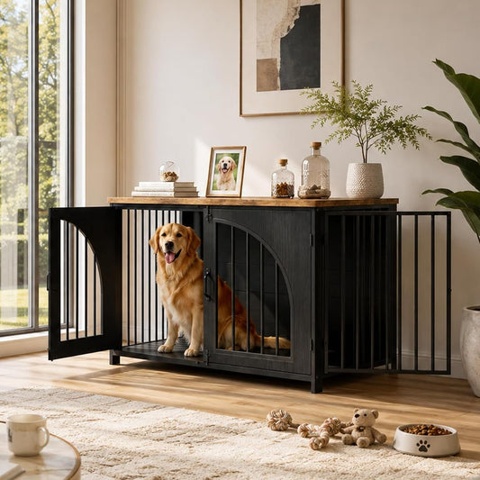 42.5" Dog Crate Furniture for Medium & Large Dogs, Lockable Door