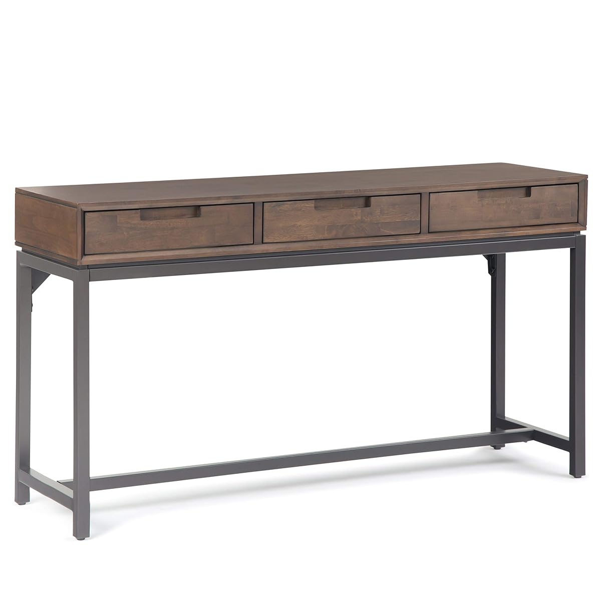 Banting Console Table - 54 Inch Wide Solid Hardwood Sofa Table in Walnut Brown, Mid-Century Modern Storage Table for Entryway or Living Room with 3 Drawers and Industrial Metal Base