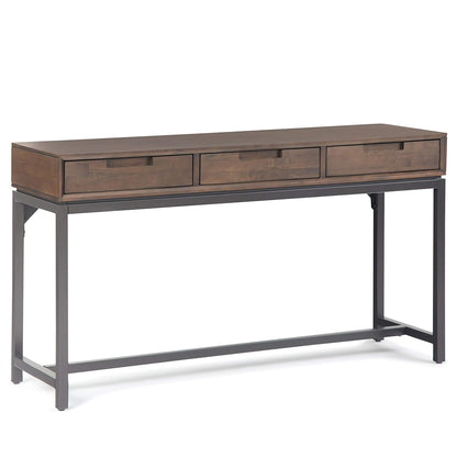 Banting Console Table - 54 Inch Wide Solid Hardwood Sofa Table in Walnut Brown, Mid-Century Modern Storage Table for Entryway or Living Room with 3 Drawers and Industrial Metal Base