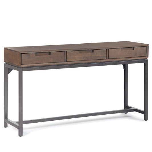 Banting Console Table - 54 Inch Wide Solid Hardwood Sofa Table in Walnut Brown, Mid-Century Modern Storage Table for Entryway or Living Room with 3 Drawers and Industrial Metal Base