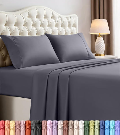 Queen Sheets Set, 4 Pieces 16" Deep Pocket Hotel Luxury Bed Sheets, Grey