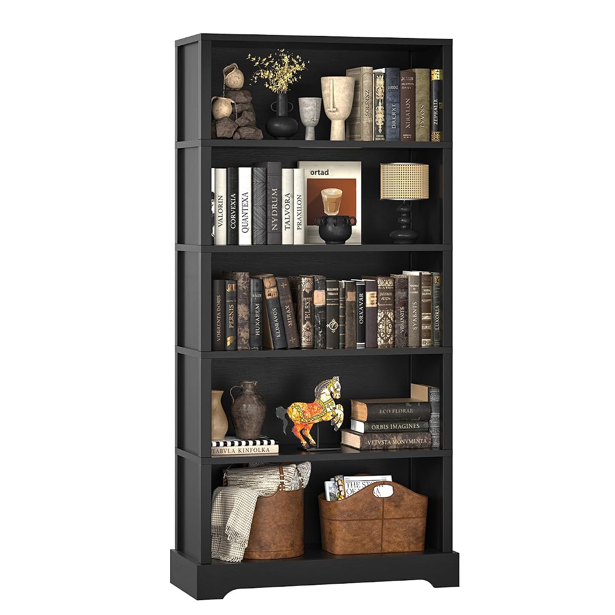 5 Tiers Wooden Bookshelf, 65.2" Tall Farmhouse Style Open Bookcase